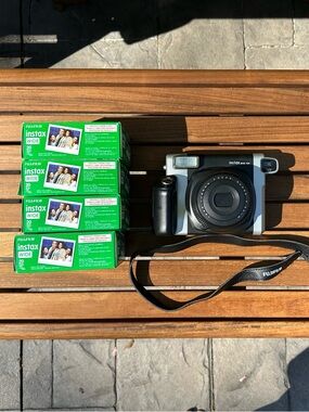 Fujifilm Instax Wide 300 Instant Camera in Black and Silver with Strap and Film